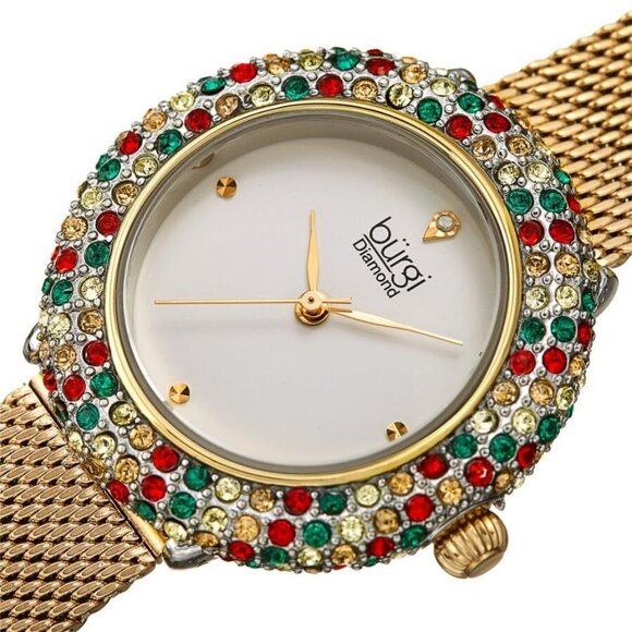 NWT Authentic Burgi Quartz Diamond Silver Dial Women's Watch - Picture 2 of 4